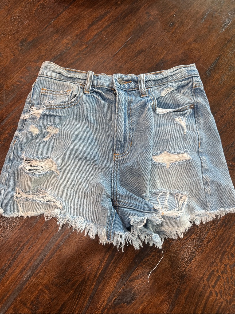 Cello Light Blue Distressed Denim Shorts
